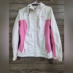 Columbia Women's White & Pink Windbreaker Jacket. Size Small